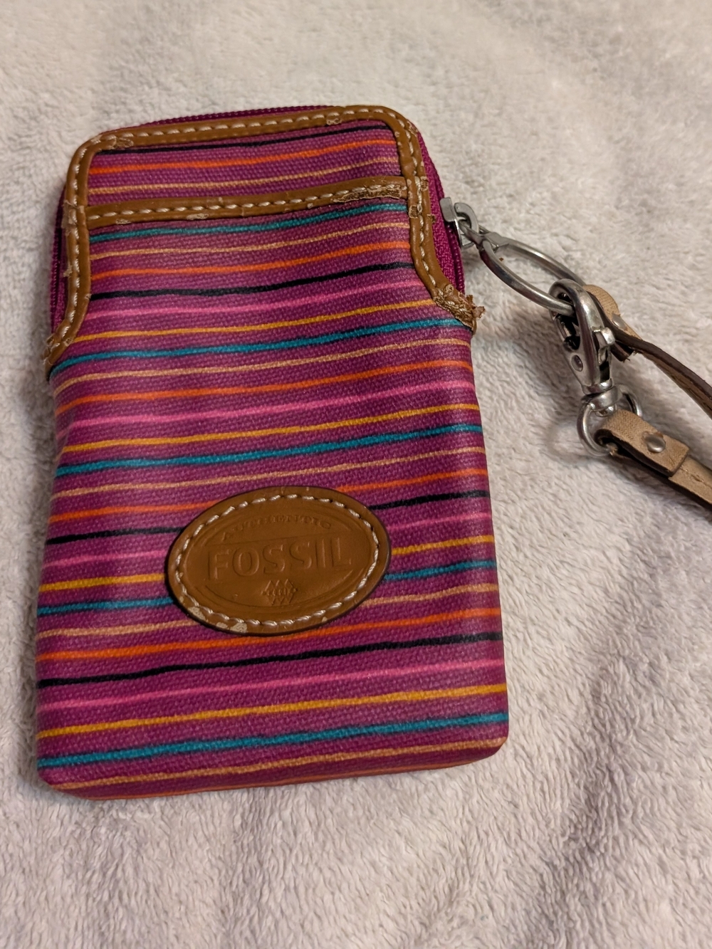 Fossil Multicolor Striped Phone Pouch with Leather Trim
